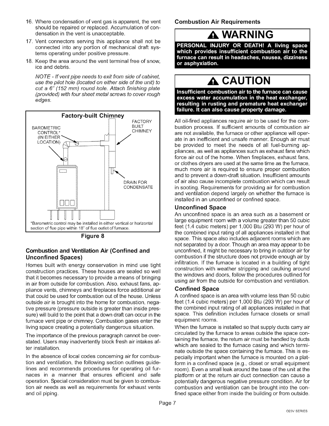 Lennox International Inc O23V3-120 Uf U Lj, Wherecondensationofventgasisapparent,thevent, Combustion Air Requirements 