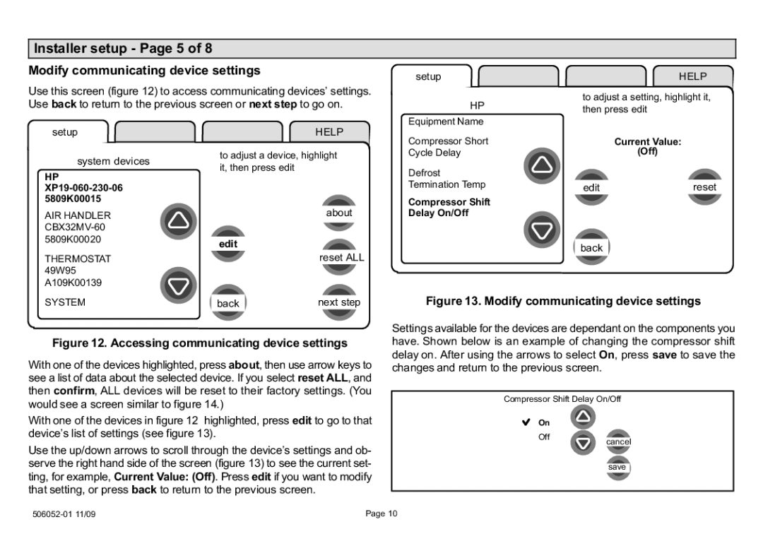 Lennox International Inc 2P1109 Installer setup − Page 5, Modify communicating device settings, Setup System devices 