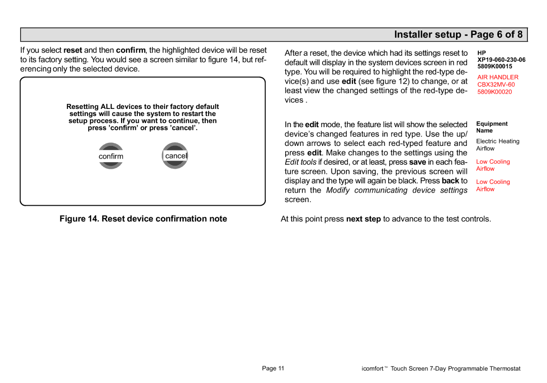 Lennox International Inc Touch Screen Programmable Communicating Thermostat Installer setup − Page 6, Confirmcancel 