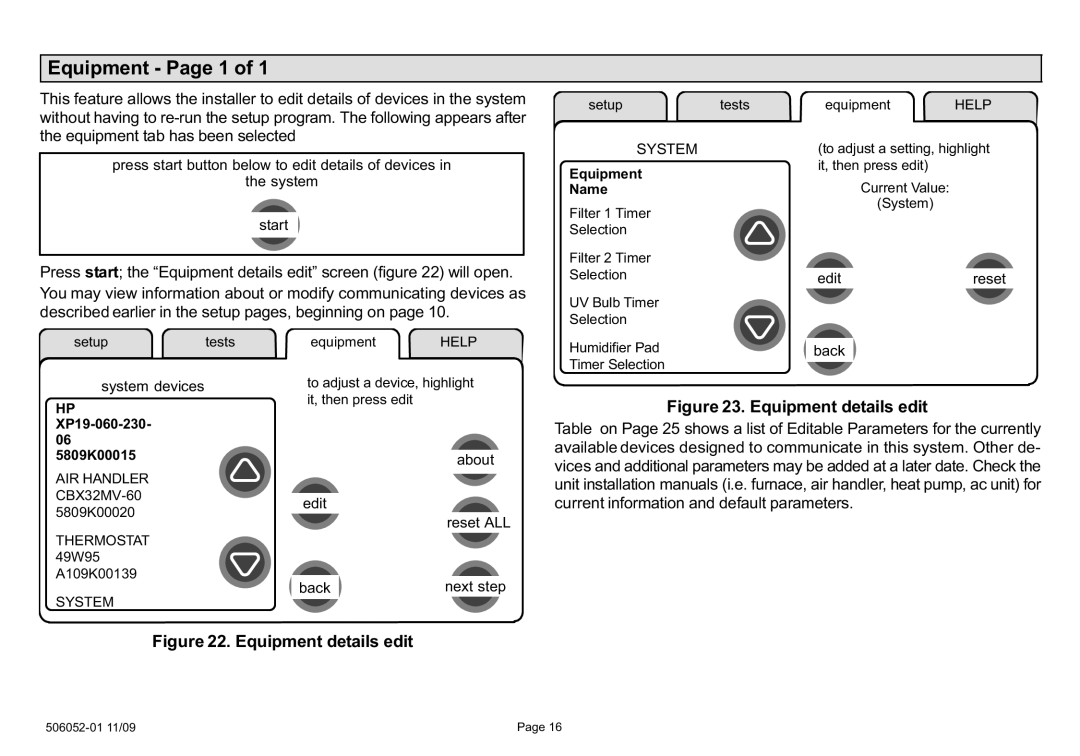 Lennox International Inc 2P1109, P506052-01 setup guide Equipment − Page 1, Equipment details edit 