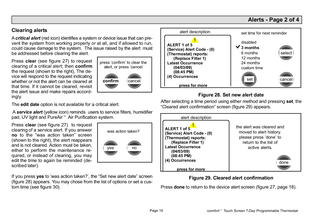 Lennox International Inc 2P1109 Alerts − Page 2, Clearing alerts, Ingly, If you press yes to ’was action taken?’ 