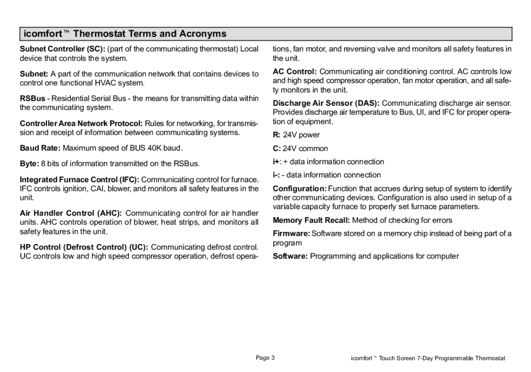 Lennox International Inc P506052-01, 2P1109 setup guide Icomfortt Thermostat Terms and Acronyms 