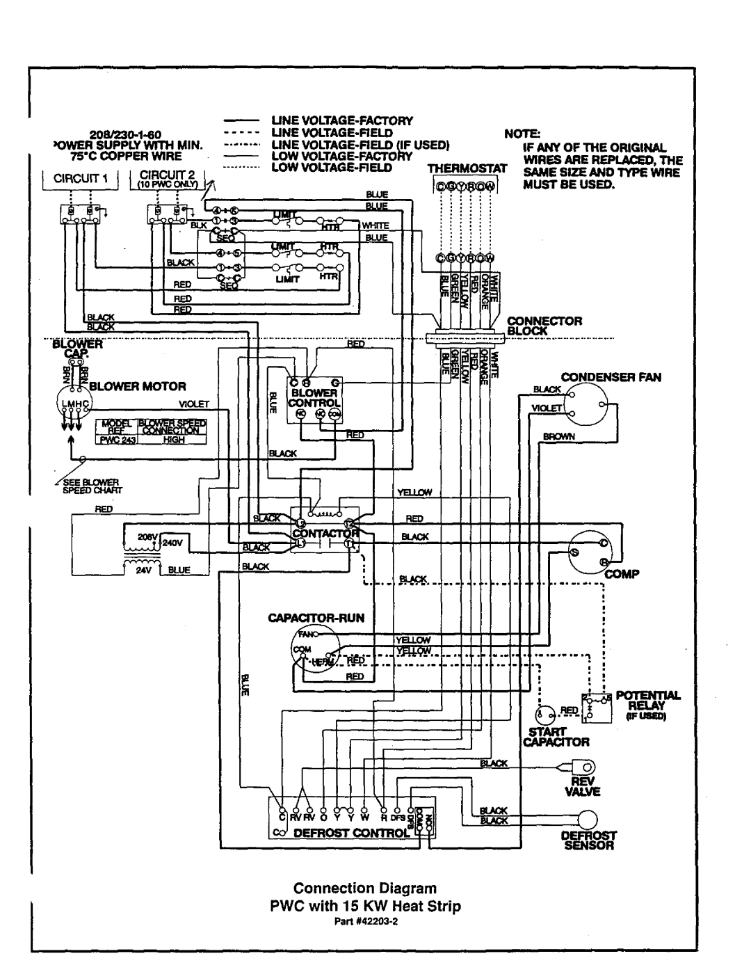 Lennox International Inc PWC242, PWC24E9.2, PWC302, PWC24E14.7, PWC24E4.8 Connection Diagram, PWC with 15 KW Heat Strip 