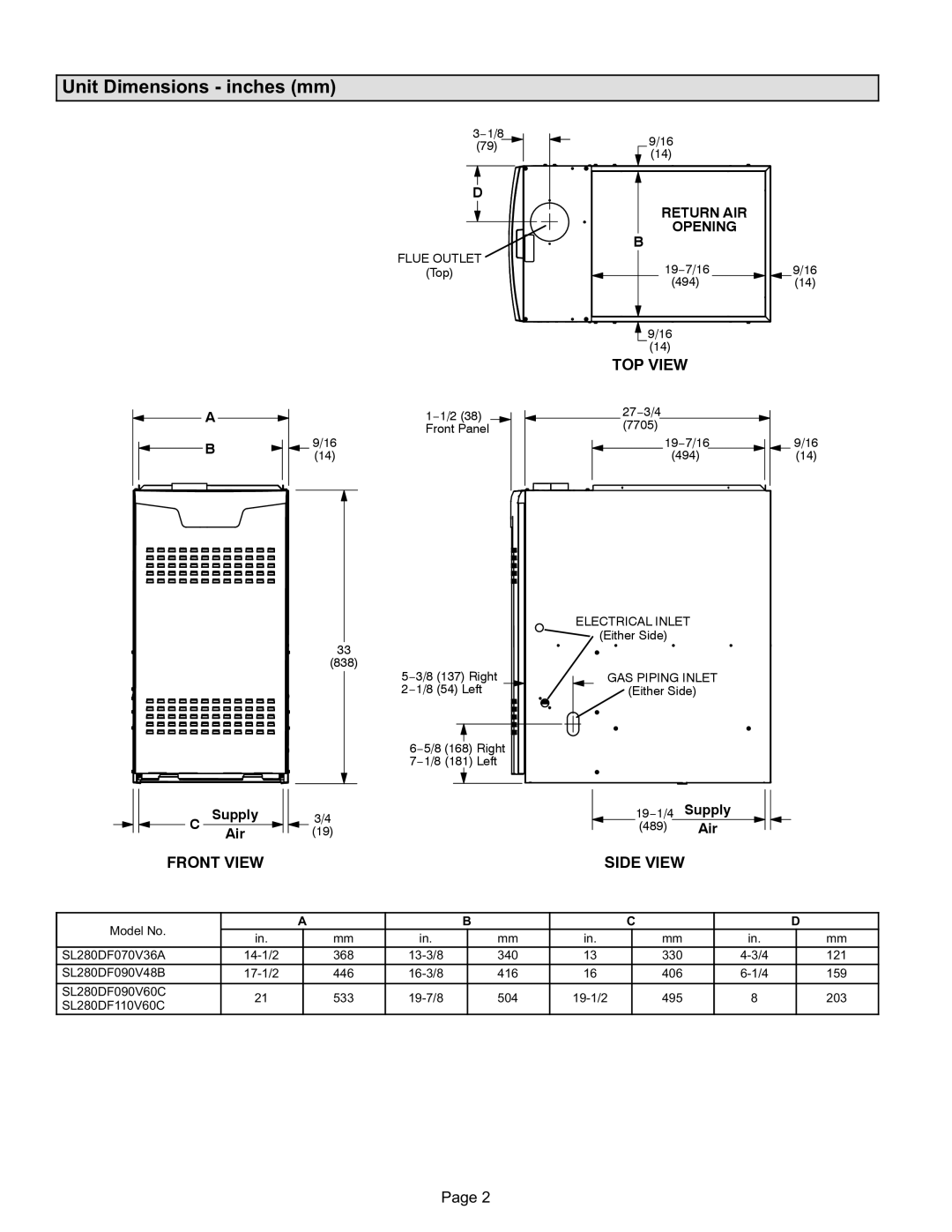 Lennox International Inc SL280DFV, DAVE LENNOX SIGNATURE COLLECTION GAS FURNACE Unit Dimensions − inches mm, TOP View 