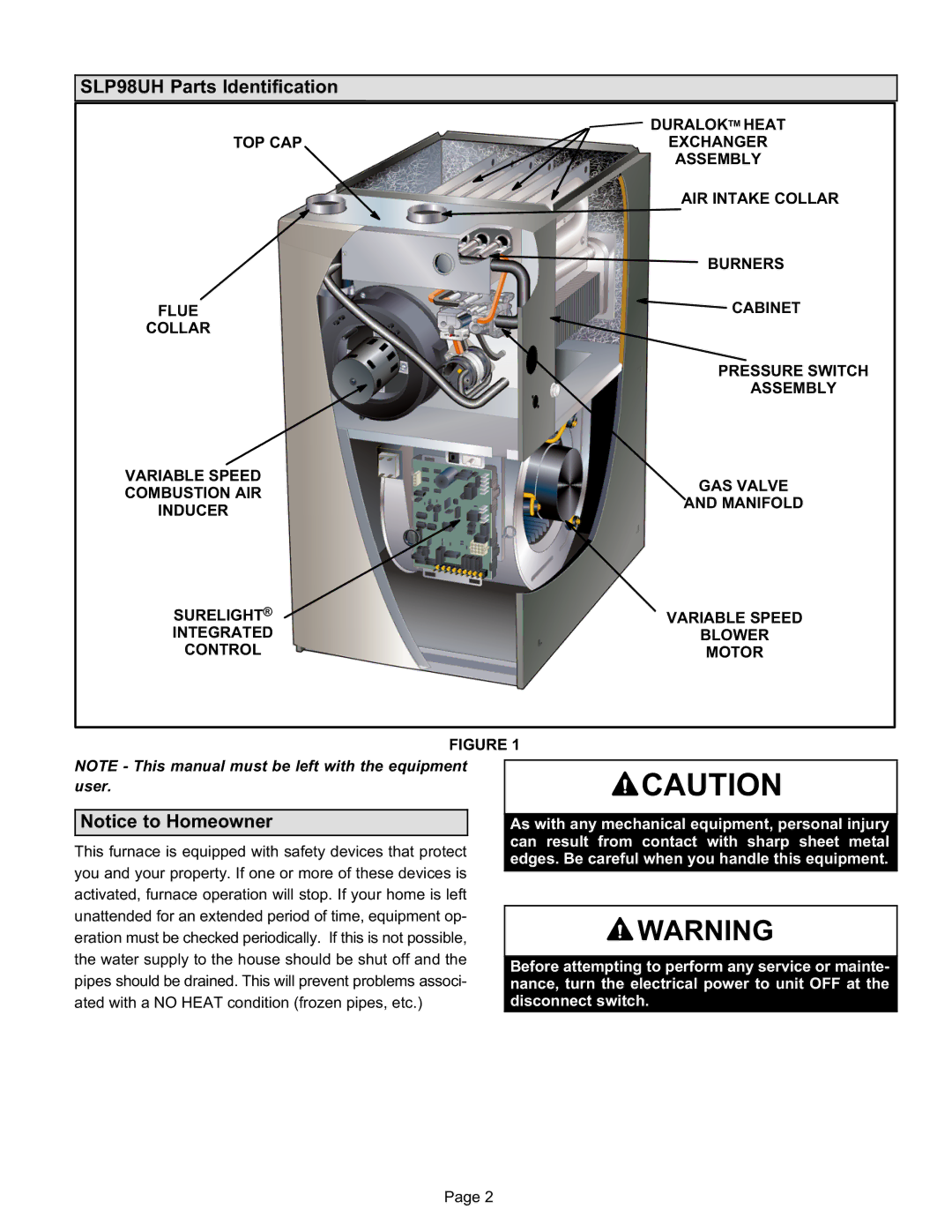 Lennox International Inc slp98uh SLP98UH Parts Identification, This furnace is equipped with safety devices that protect 