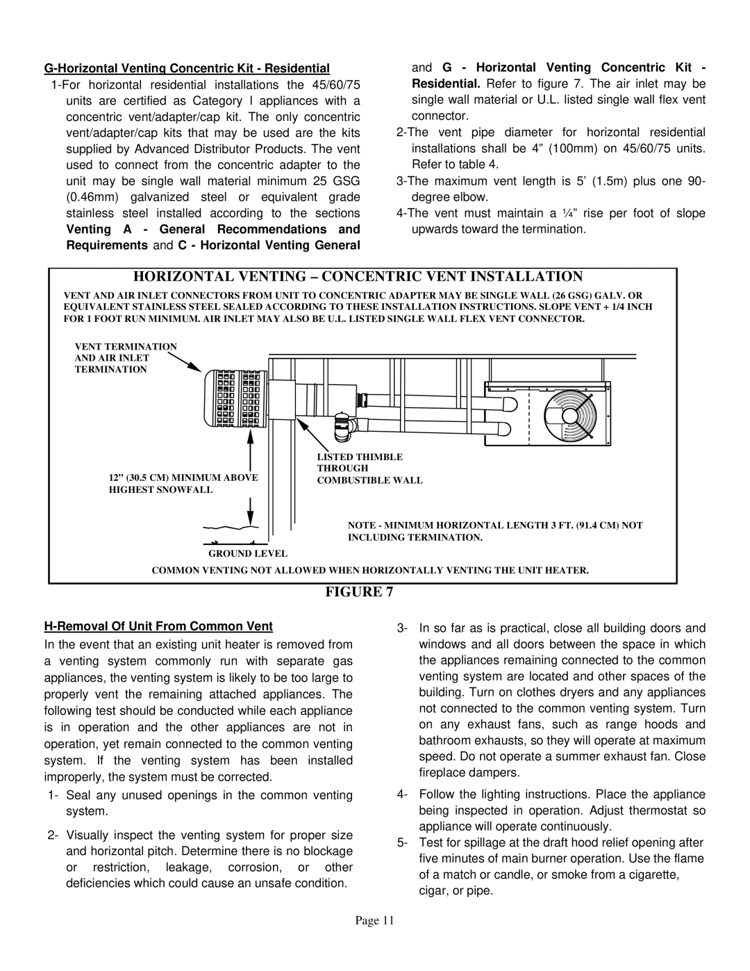 Lennox International Inc TUA125S, TUA45S Horizontal Venting Concentric Vent Installation, Removal Of Unit From Common Vent 