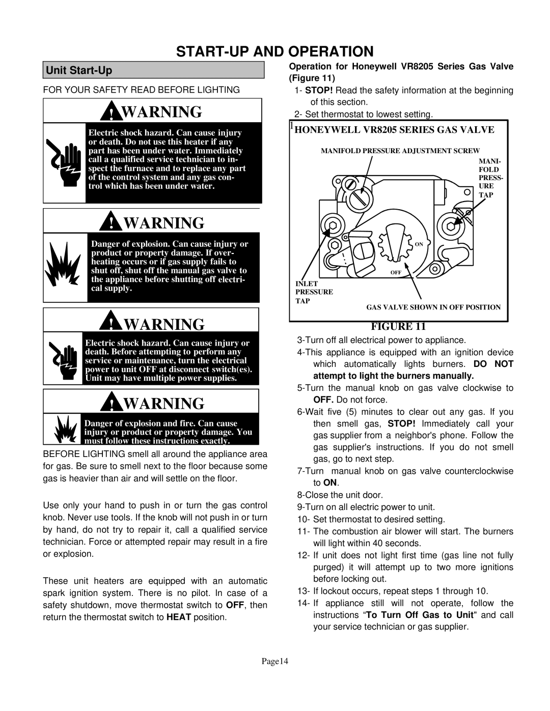 Lennox International Inc TUA60S, TUA125S, TUA45S Unit Start-Up, Operation for Honeywell VR8205 Series Gas Valve Figure 