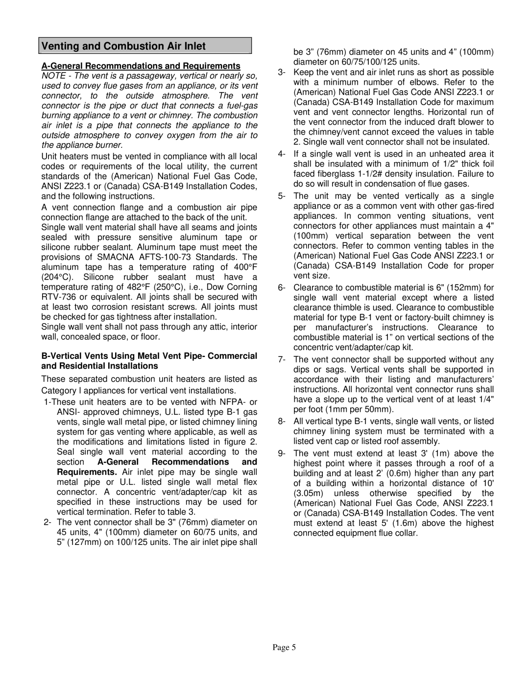 Lennox International Inc TUA125S, TUA45S, TUA100S, TUA60S, TUA75S installation instructions Venting and Combustion Air Inlet 