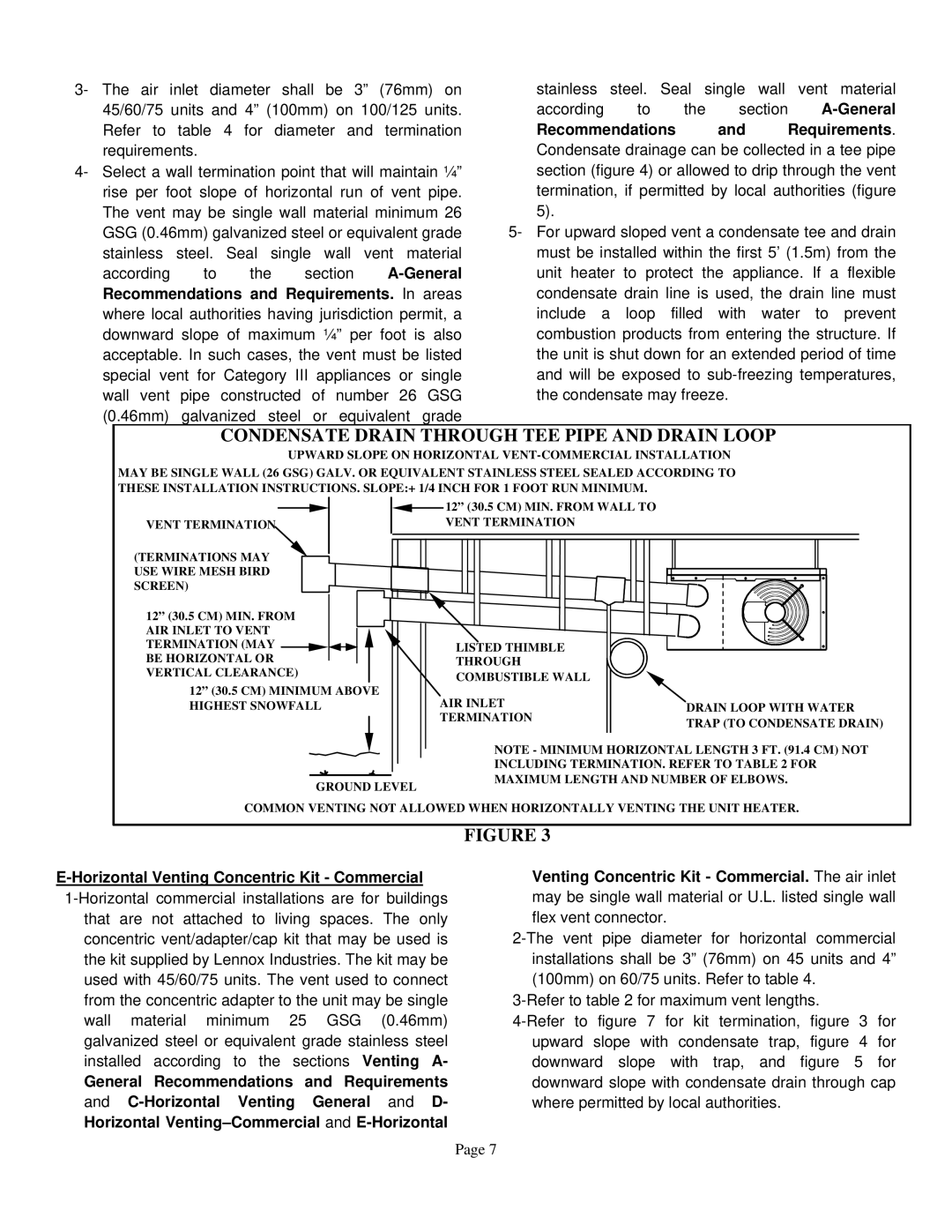 Lennox International Inc TUA100S Condensate Drain Through TEE Pipe and Drain Loop, General, Recommendations Requirements 