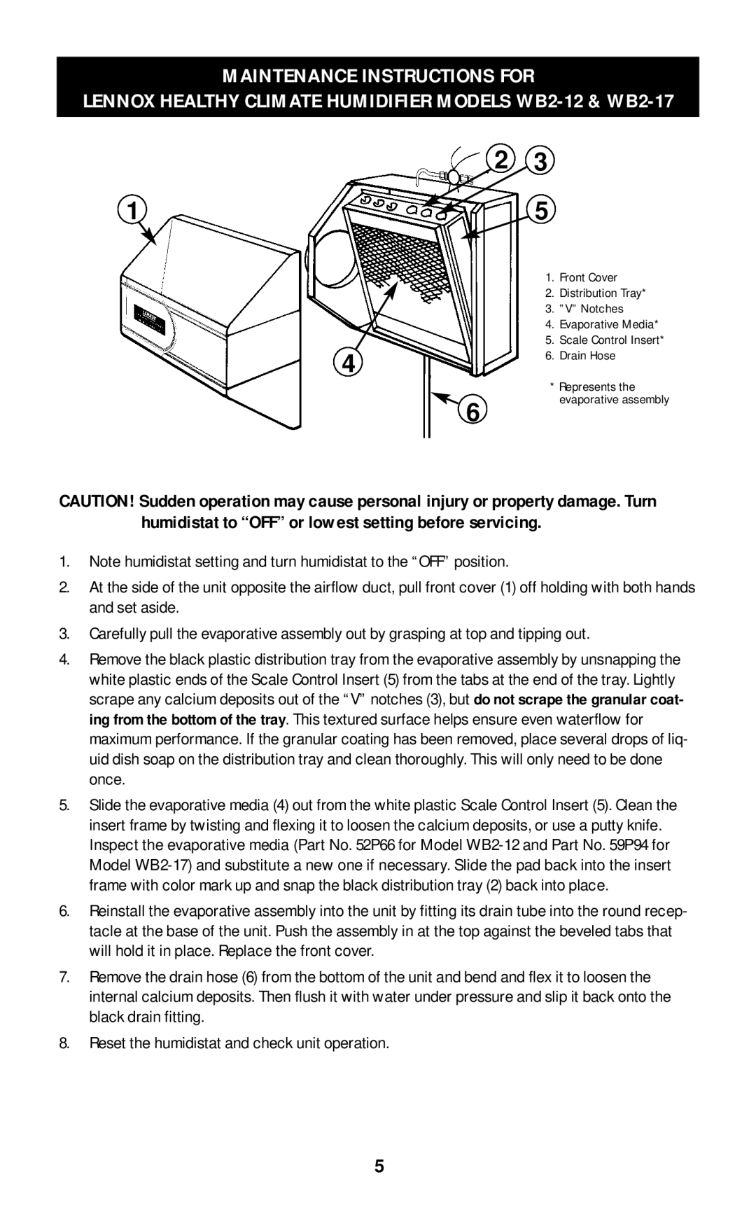 Lennox International Inc WB2-17 WP2-18, WB2-12 owner manual Maintenance Instructions for 