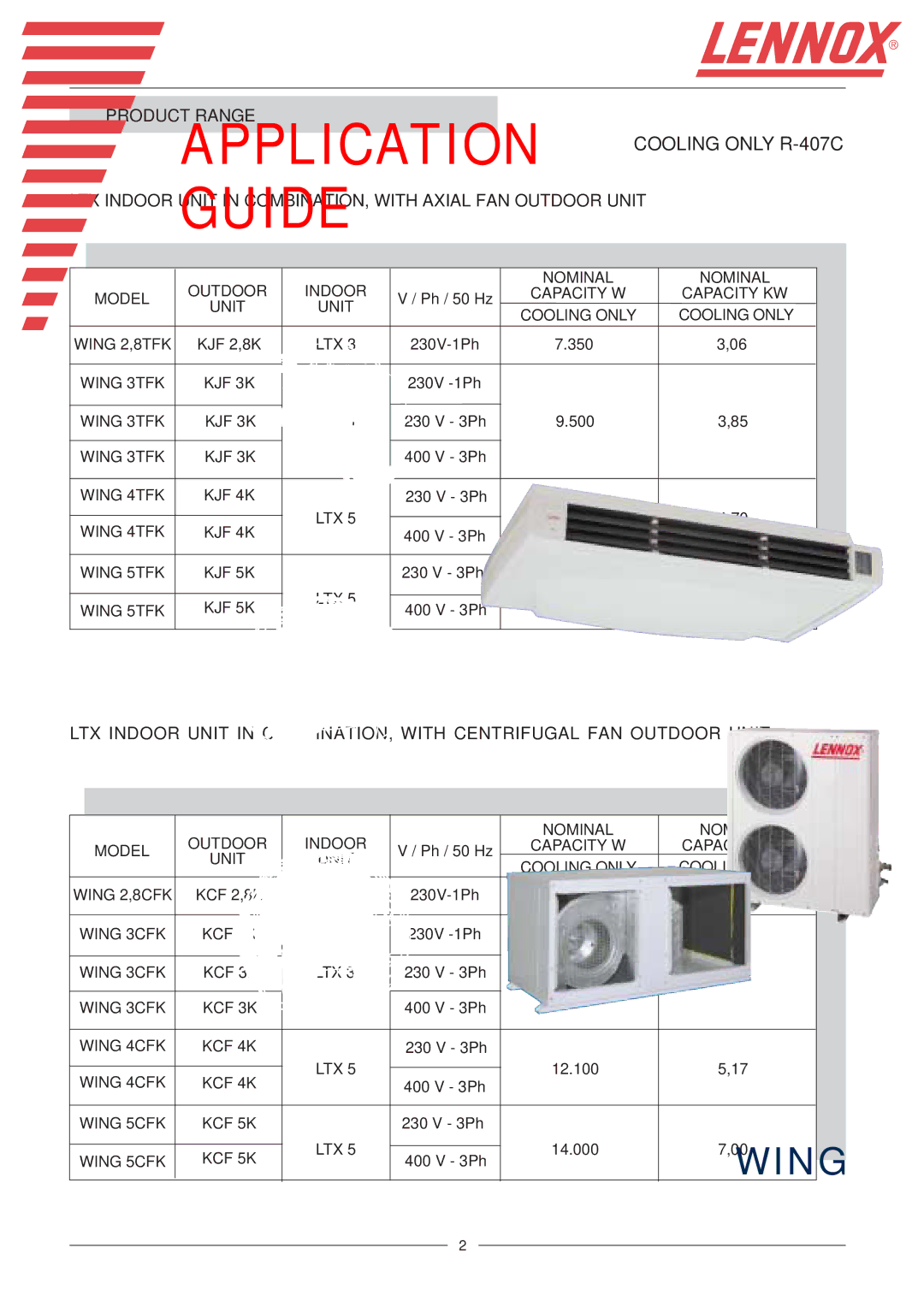 Lennox International Inc WING manual Cooling only R-407C, Product Range 