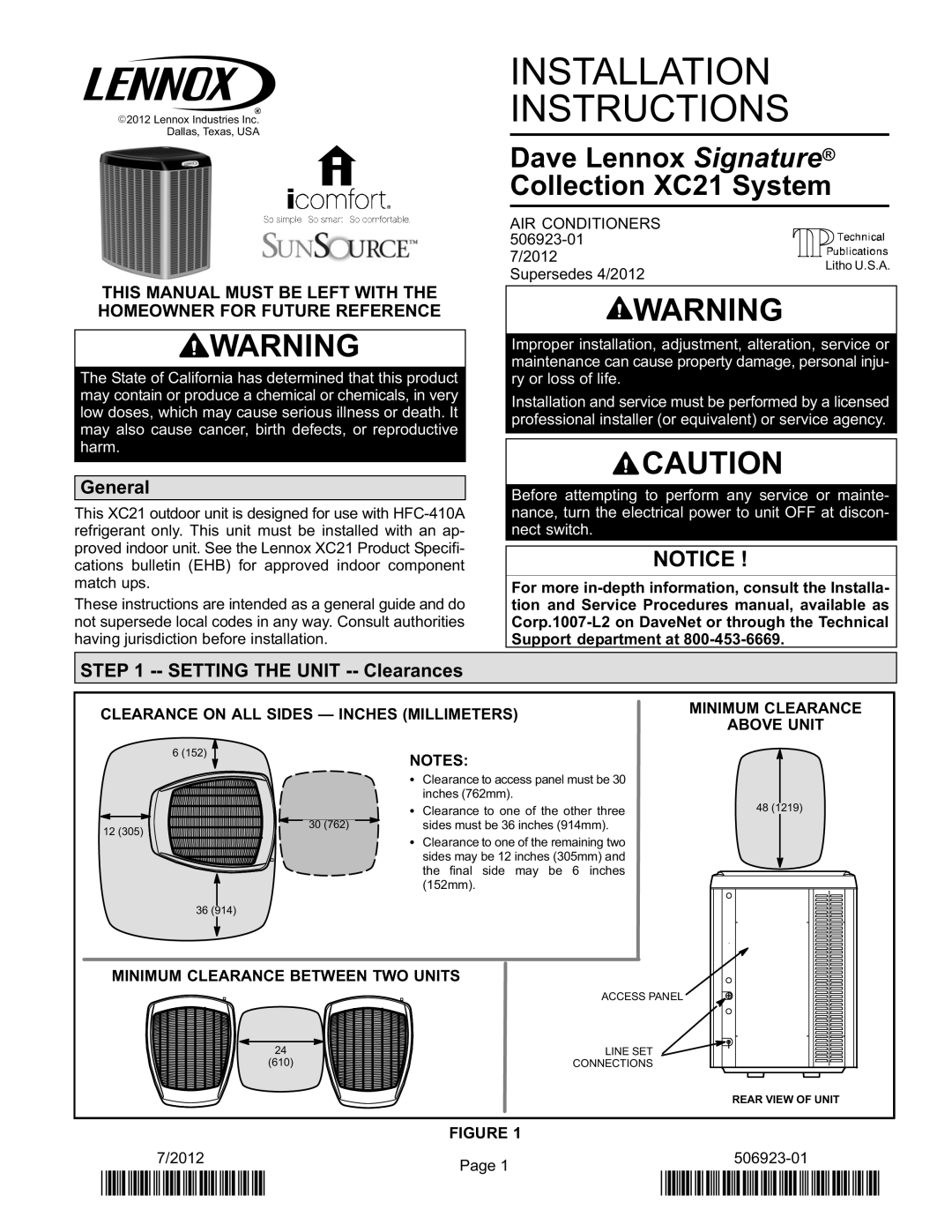 Lennox International Inc Dave Lennox Signature Collection XC21 System installation instructions General 