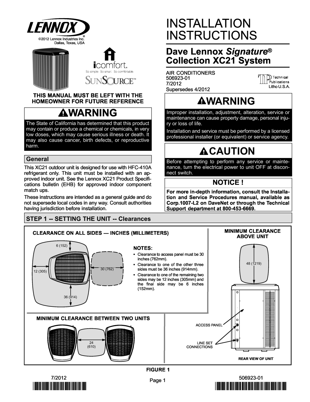 Lennox International Inc Dave Lennox Signature Collection XC21 System installation instructions General, 2P72012 