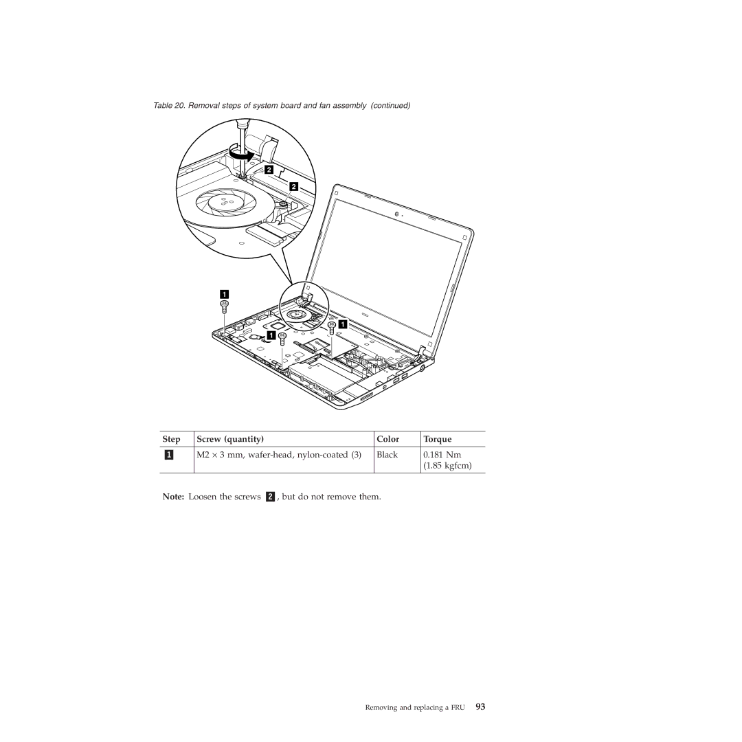 Lenovo 019726U manual Step Screw quantity Color Torque 