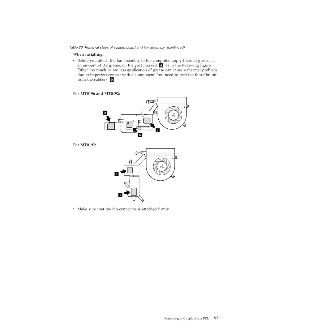 Lenovo 019726U manual When installing, For MT0196 and MT0492 For MT0197 