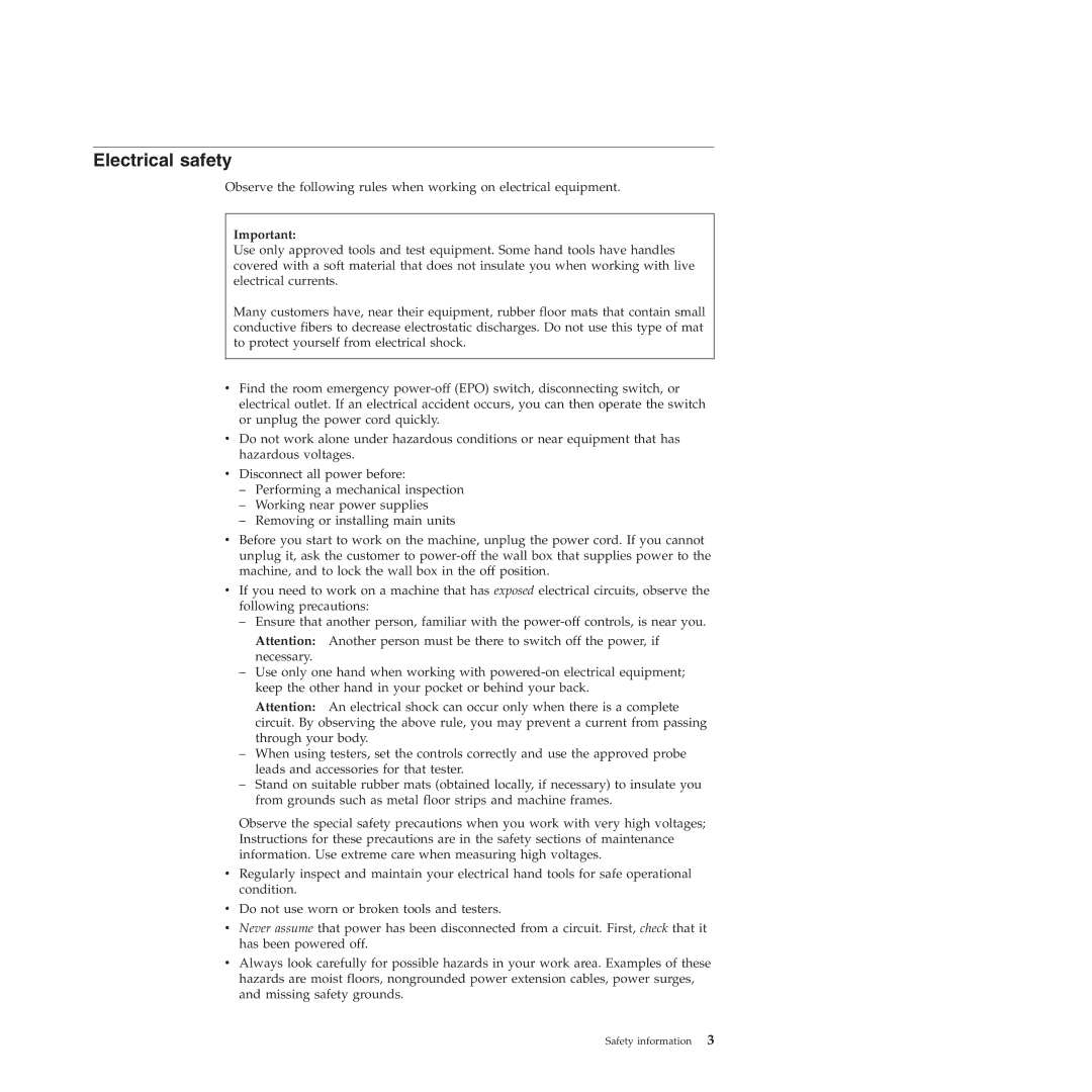 Lenovo 019726U manual Electrical safety 