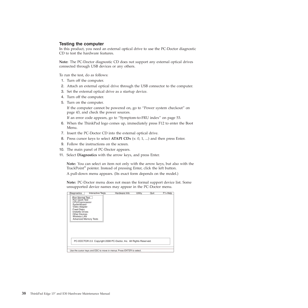 Lenovo 019726U manual Testing the computer 