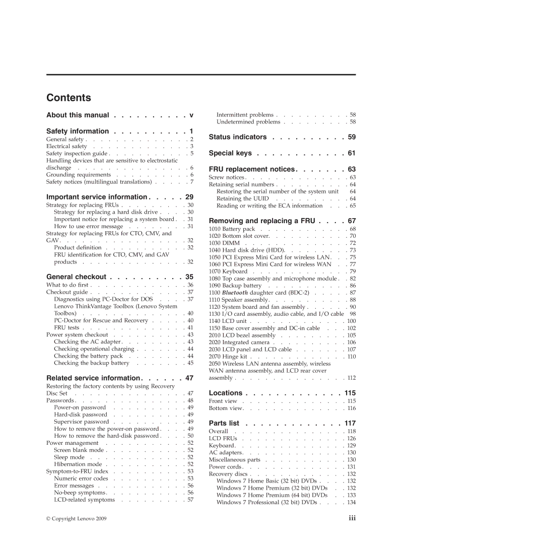 Lenovo 019726U manual Contents 