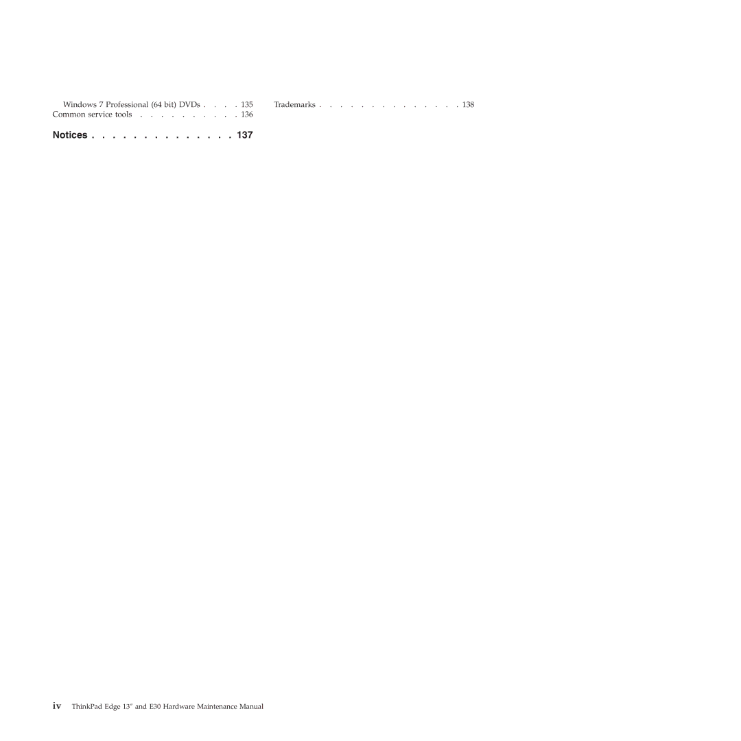 Lenovo 019726U manual Iv ThinkPad Edge 13″ and E30 Hardware Maintenance Manual 