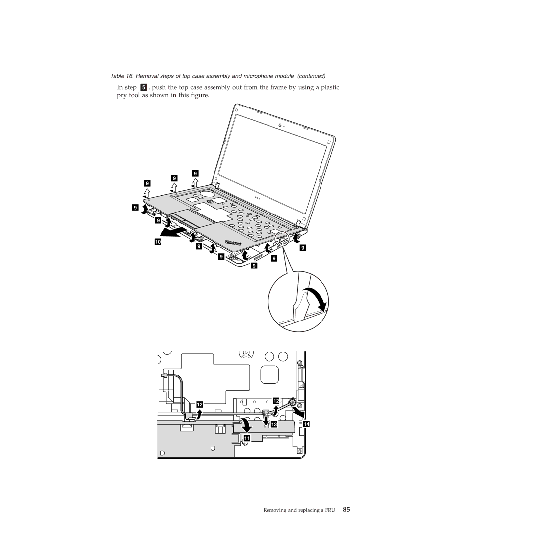 Lenovo 019726U manual Removal steps of top case assembly and microphone module 