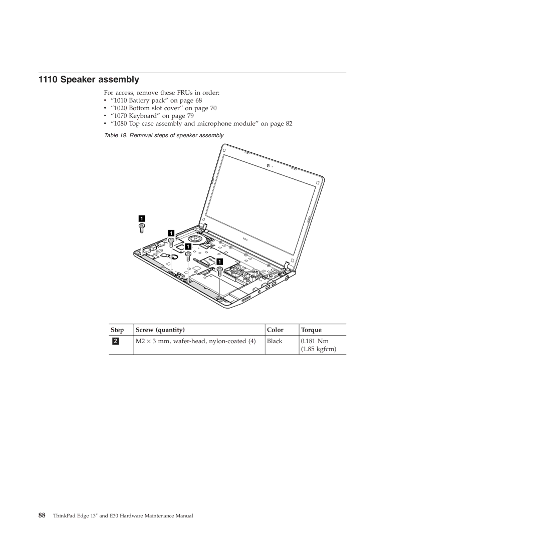 Lenovo 019726U manual Speaker assembly 