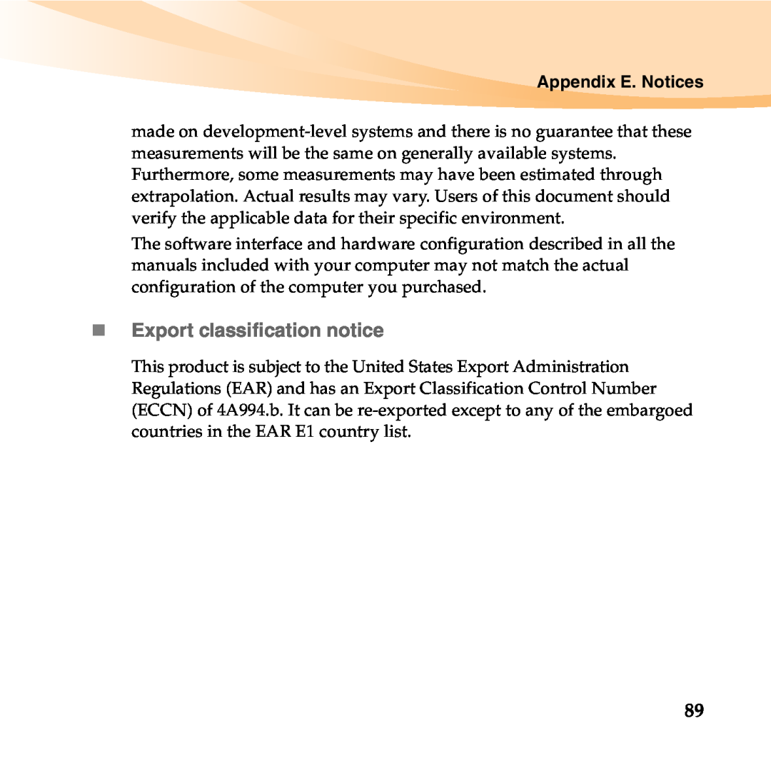 Lenovo 06472BU manual „ Export classification notice, Appendix E. Notices 