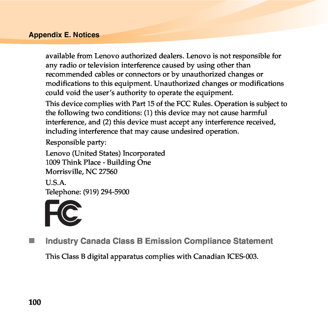 Lenovo 06472BU manual „ Industry Canada Class B Emission Compliance Statement, Appendix E. Notices 