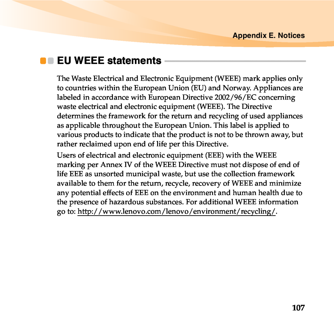 Lenovo 06472BU manual EU WEEE statements, Appendix E. Notices 