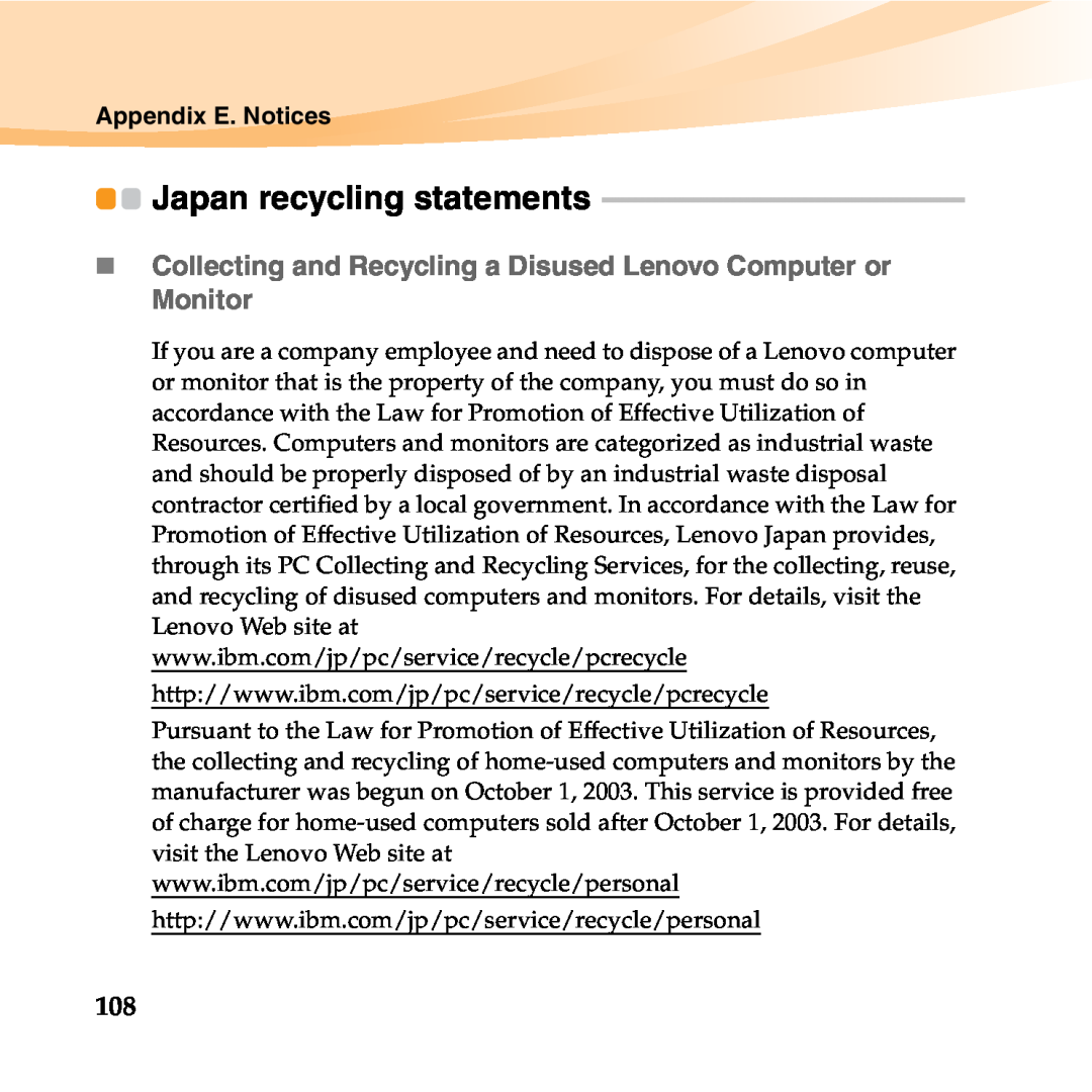 Lenovo 06472BU manual Japan recycling statements, „ Collecting and Recycling a Disused Lenovo Computer or Monitor 