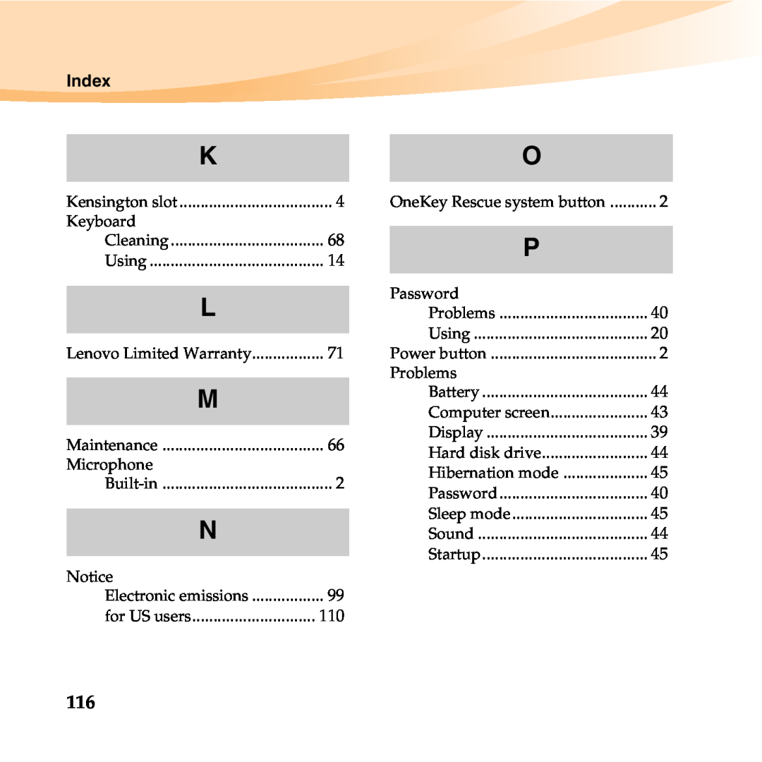 Lenovo 06472BU manual Index 