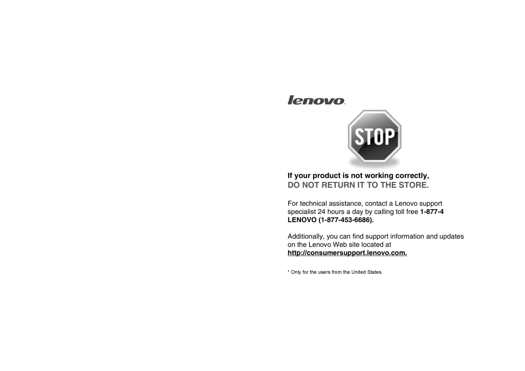 Lenovo 06472BU manual If your product is not working correctly, Lenovo, Do Not Return It To The Store 