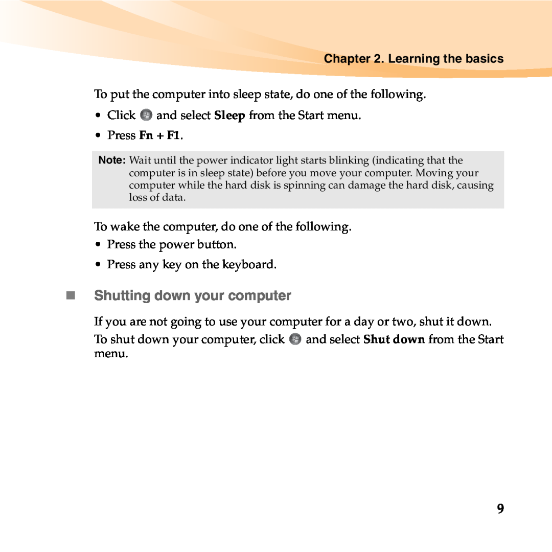 Lenovo 06472BU manual „ Shutting down your computer, Learning the basics 