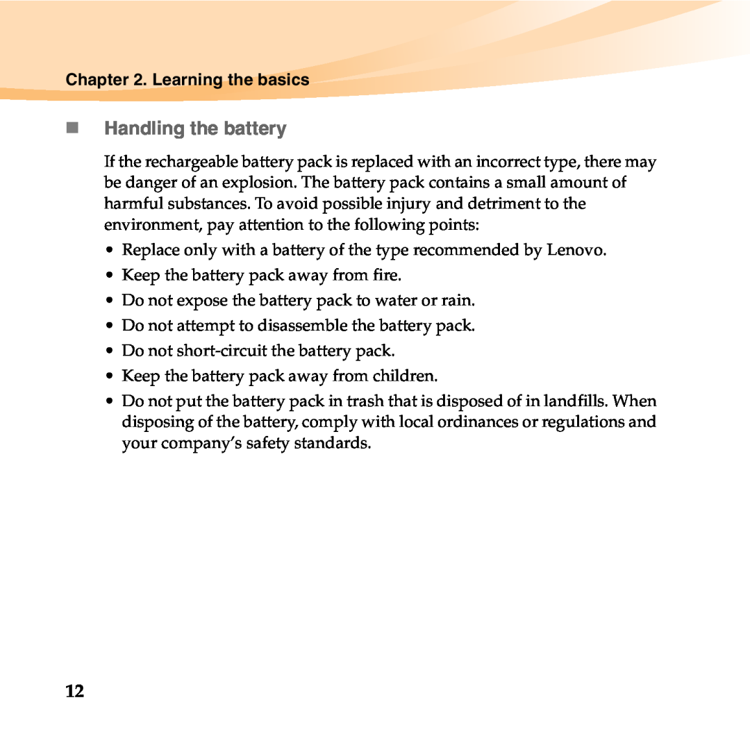 Lenovo 06472BU manual „ Handling the battery, Learning the basics 