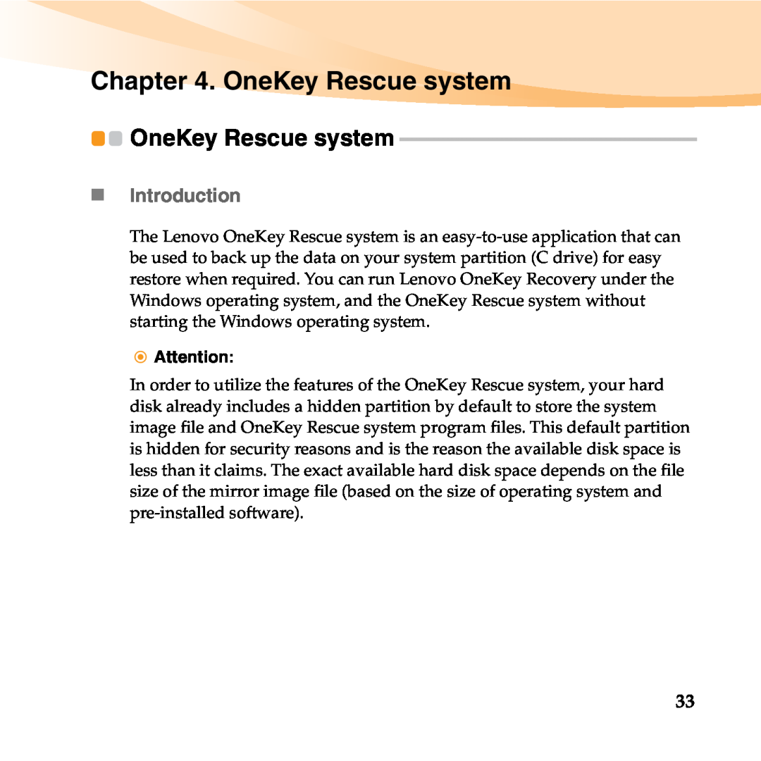 Lenovo 06472BU manual OneKey Rescue system, „ Introduction 