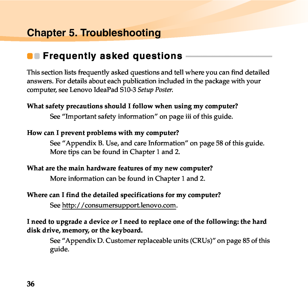 Lenovo 06472BU manual Troubleshooting, Frequently asked questions 