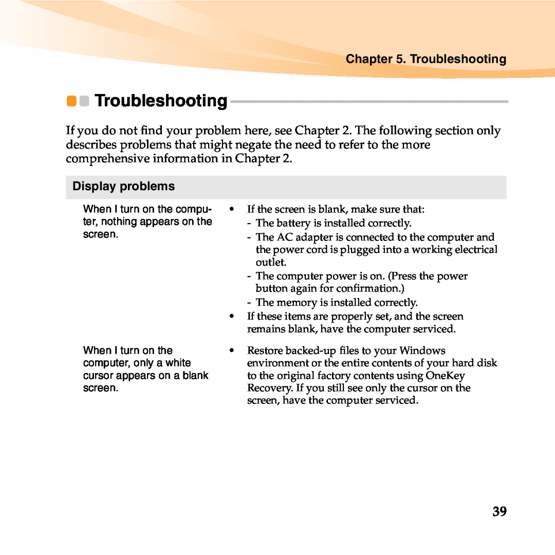 Lenovo 06472BU manual Troubleshooting, Display problems 