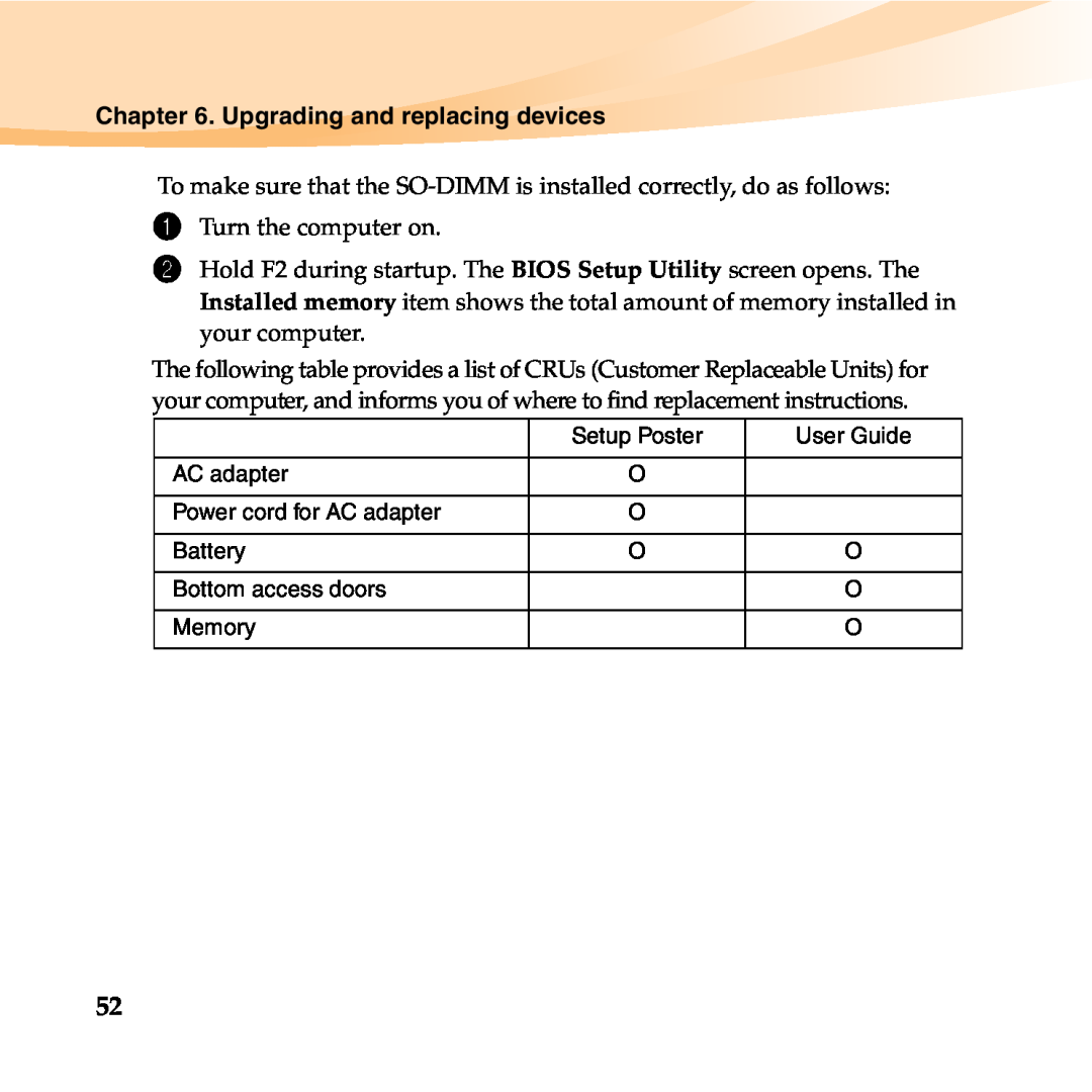 Lenovo 06472BU manual Upgrading and replacing devices, To make sure that the SO-DIMM is installed correctly, do as follows 