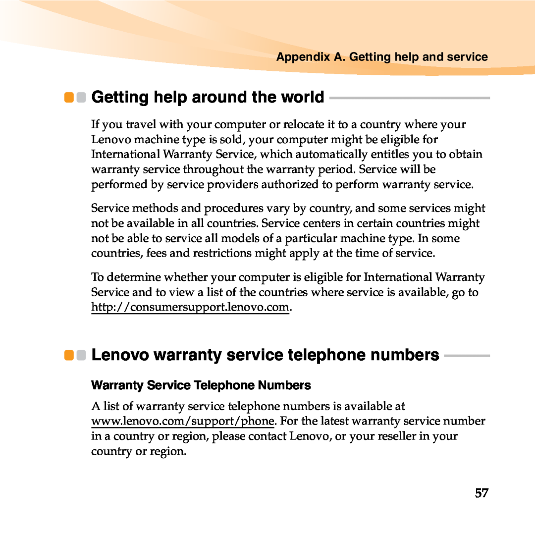 Lenovo 06472BU manual Lenovo warranty service telephone numbers, Getting help around the world 