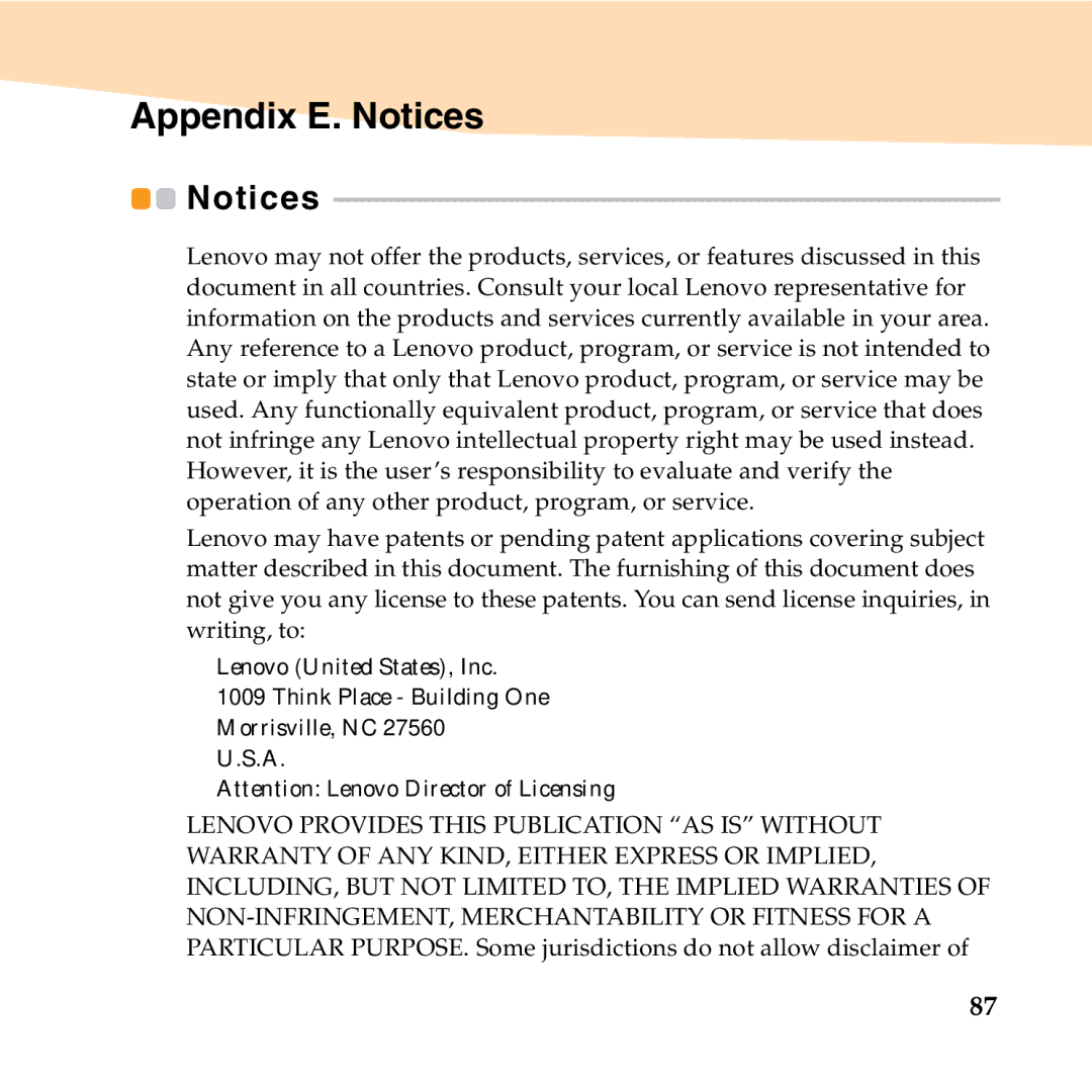 Lenovo 06472BU manual Appendix E. Notices 