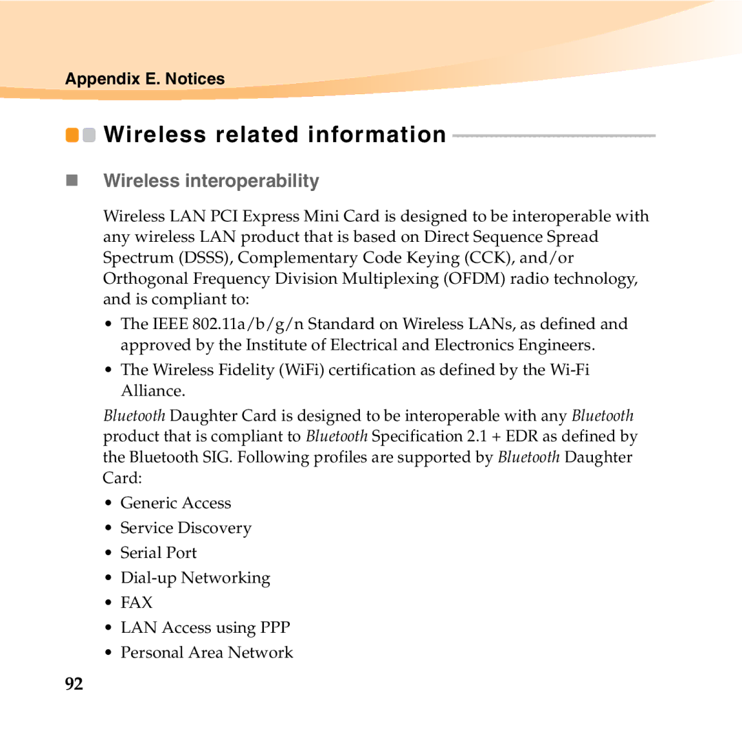 Lenovo 06472BU manual Wireless related information, „ Wireless interoperability 