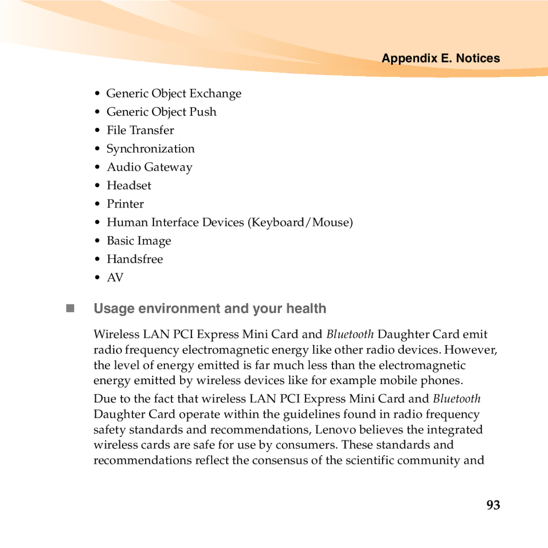 Lenovo 06472BU manual „ Usage environment and your health 