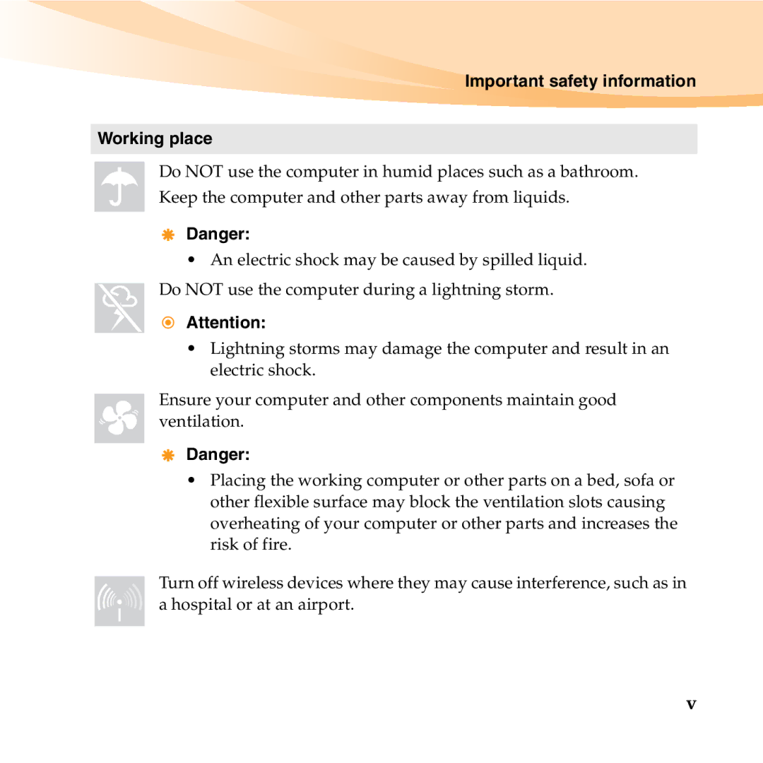 Lenovo 06472BU manual Important safety information Working place 