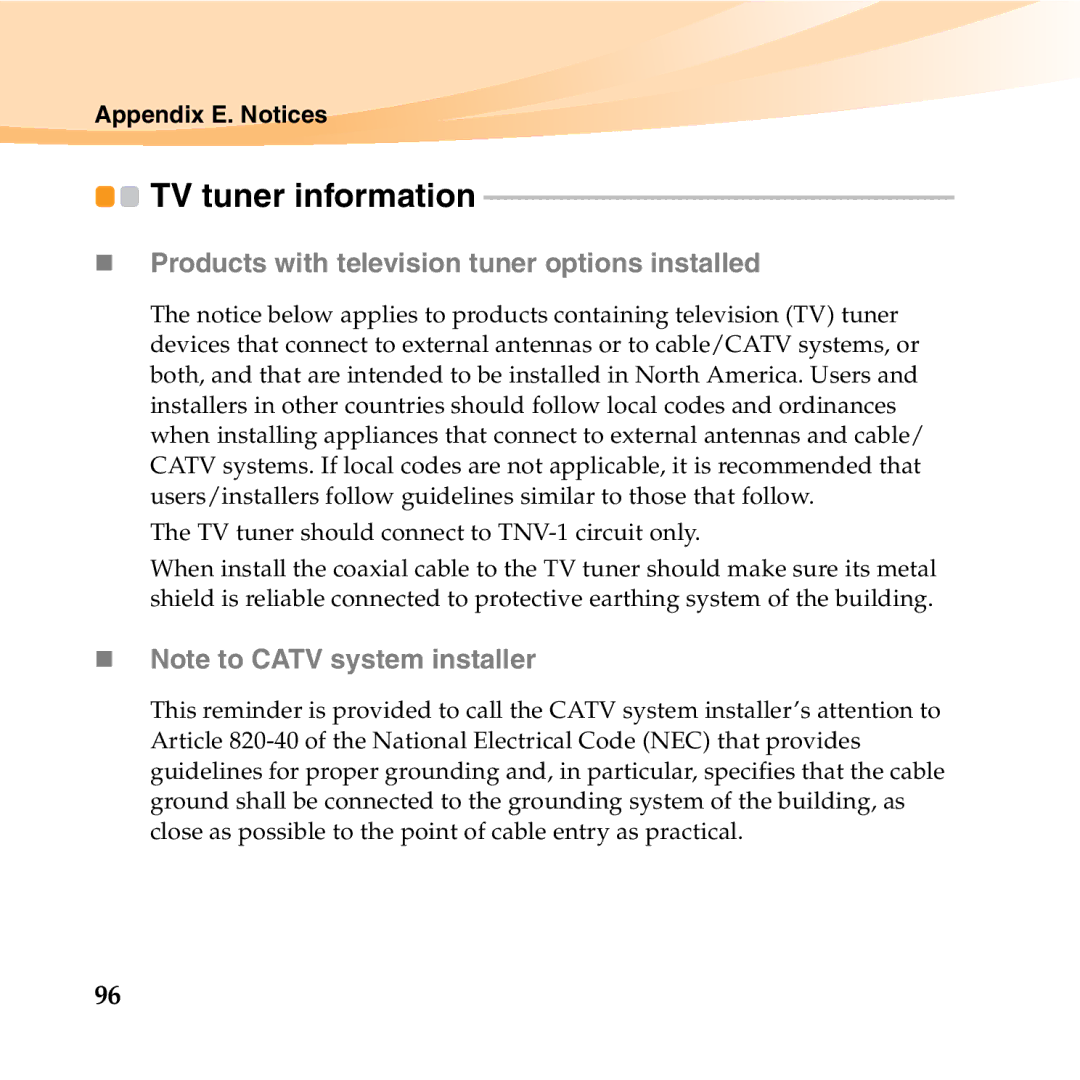 Lenovo 06472BU manual TV tuner information, „ Products with television tuner options installed 