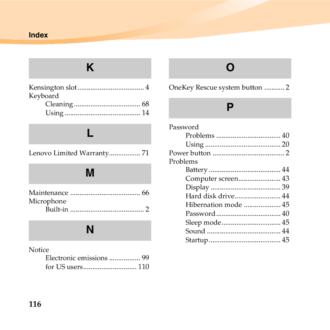 Lenovo 06472BU manual Index, Problems 