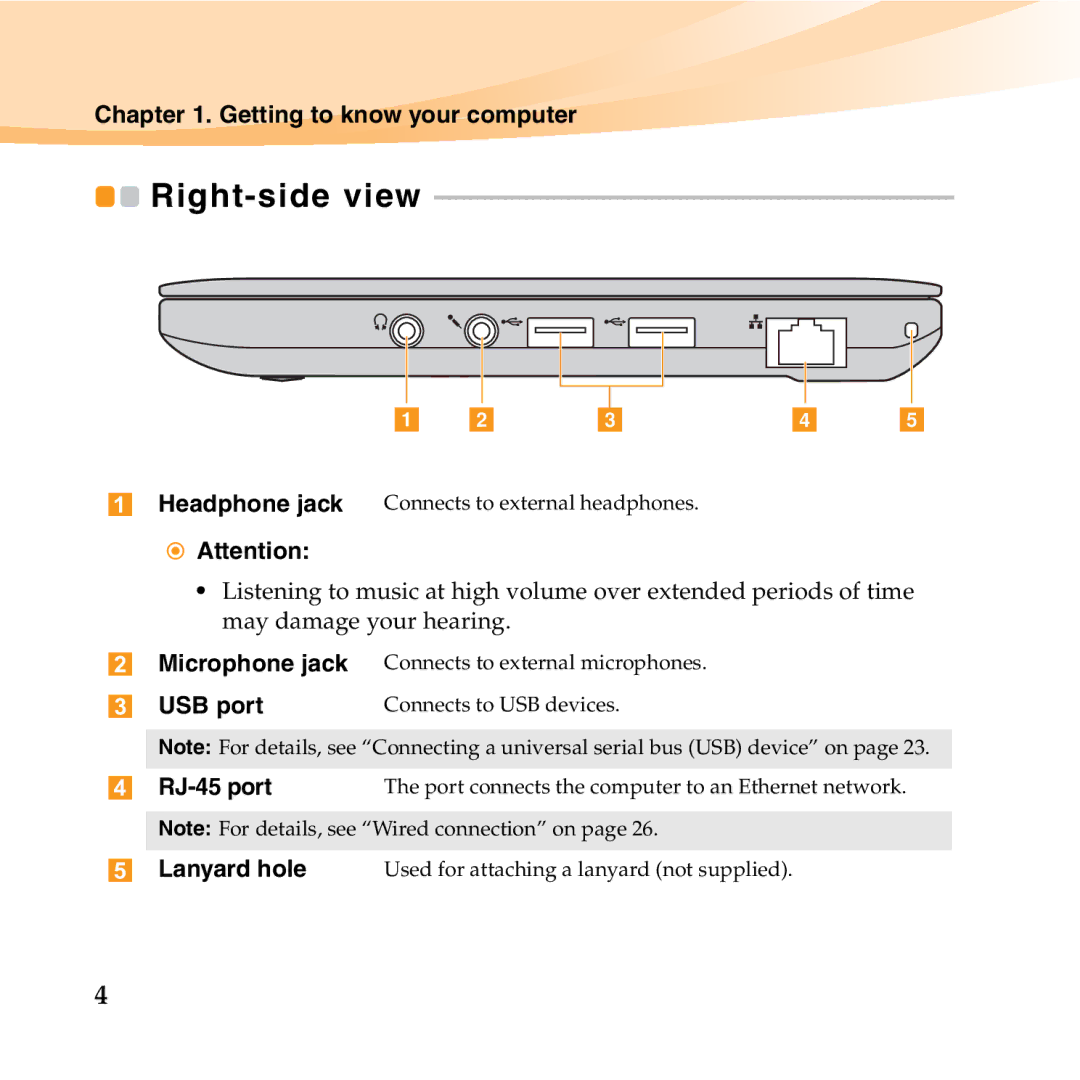 Lenovo 06472BU manual Right-side view, Lanyard hole 