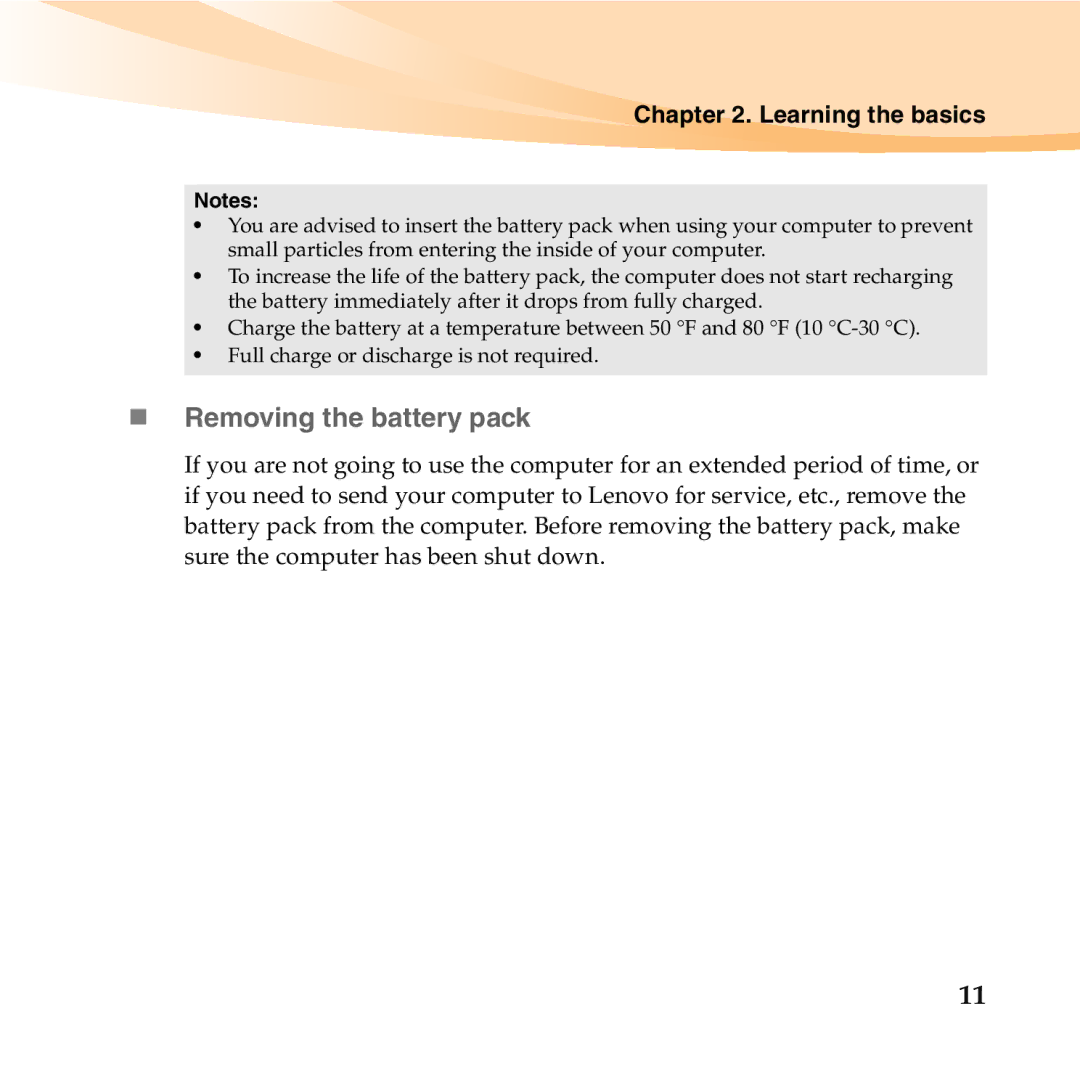 Lenovo 06472BU manual „ Removing the battery pack 