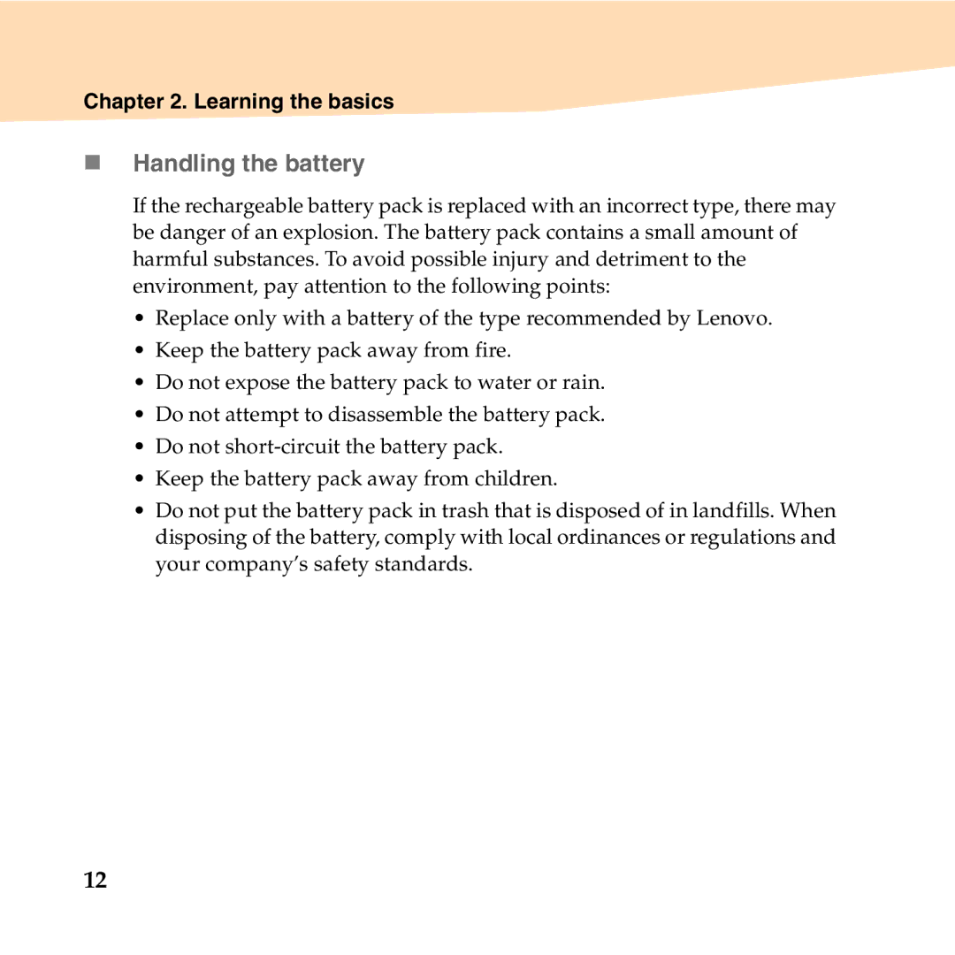 Lenovo 06472BU manual „ Handling the battery 