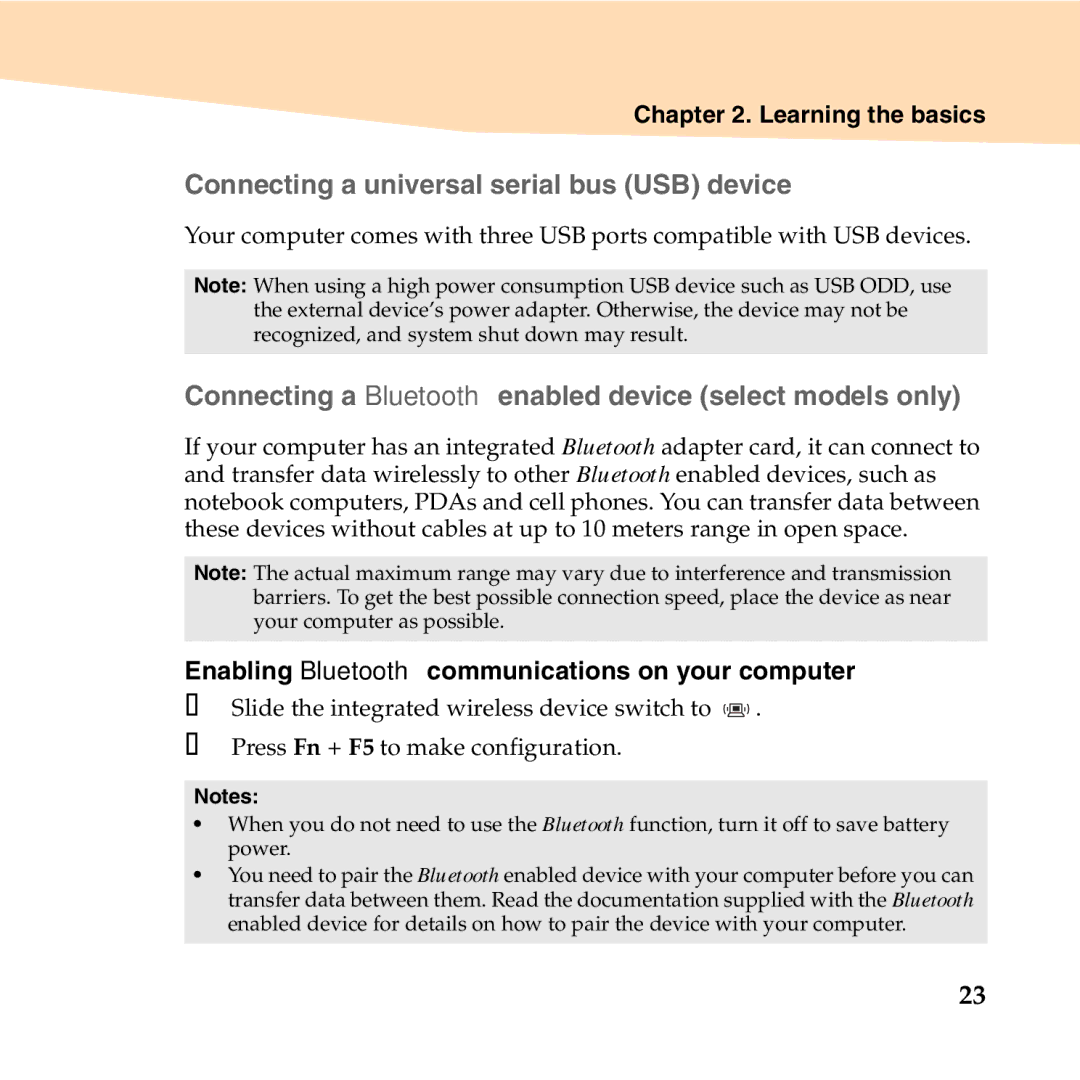 Lenovo 06472BU „ Connecting a universal serial bus USB device, „ Connecting a Bluetooth enabled device select models only 