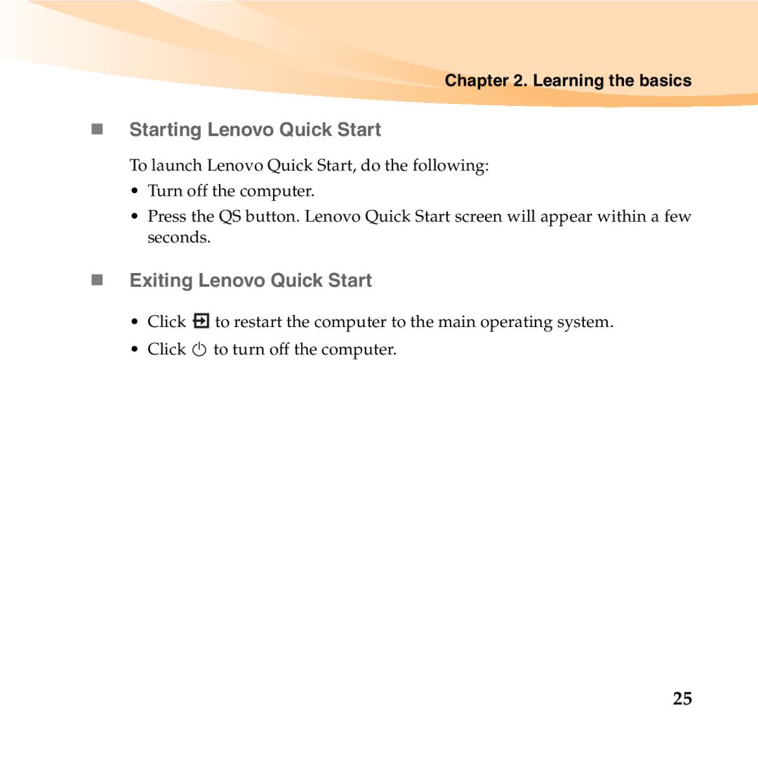 Lenovo 06472BU manual „ Starting Lenovo Quick Start, „ Exiting Lenovo Quick Start 