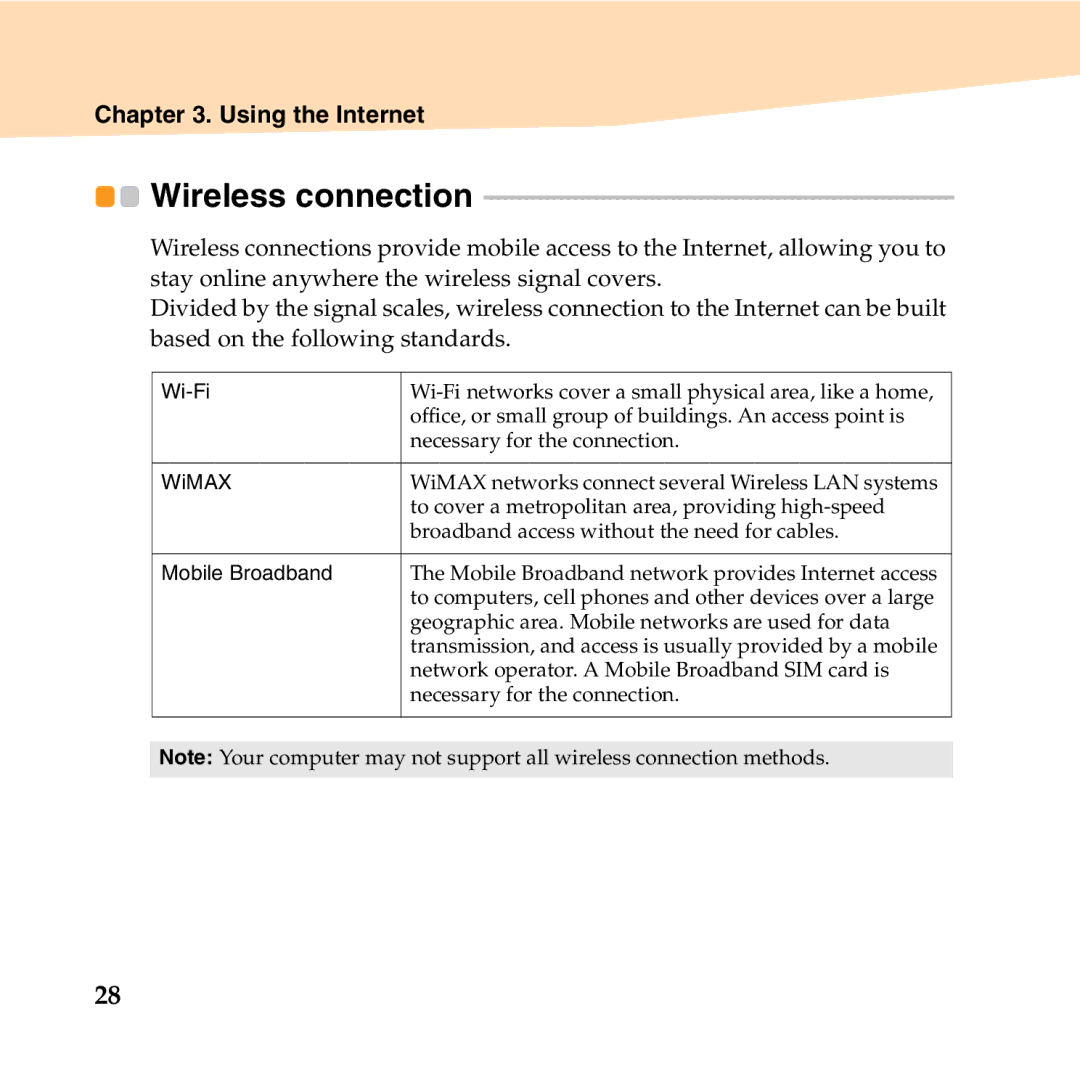 Lenovo 06472BU manual Wireless connection, Wi-Fi 